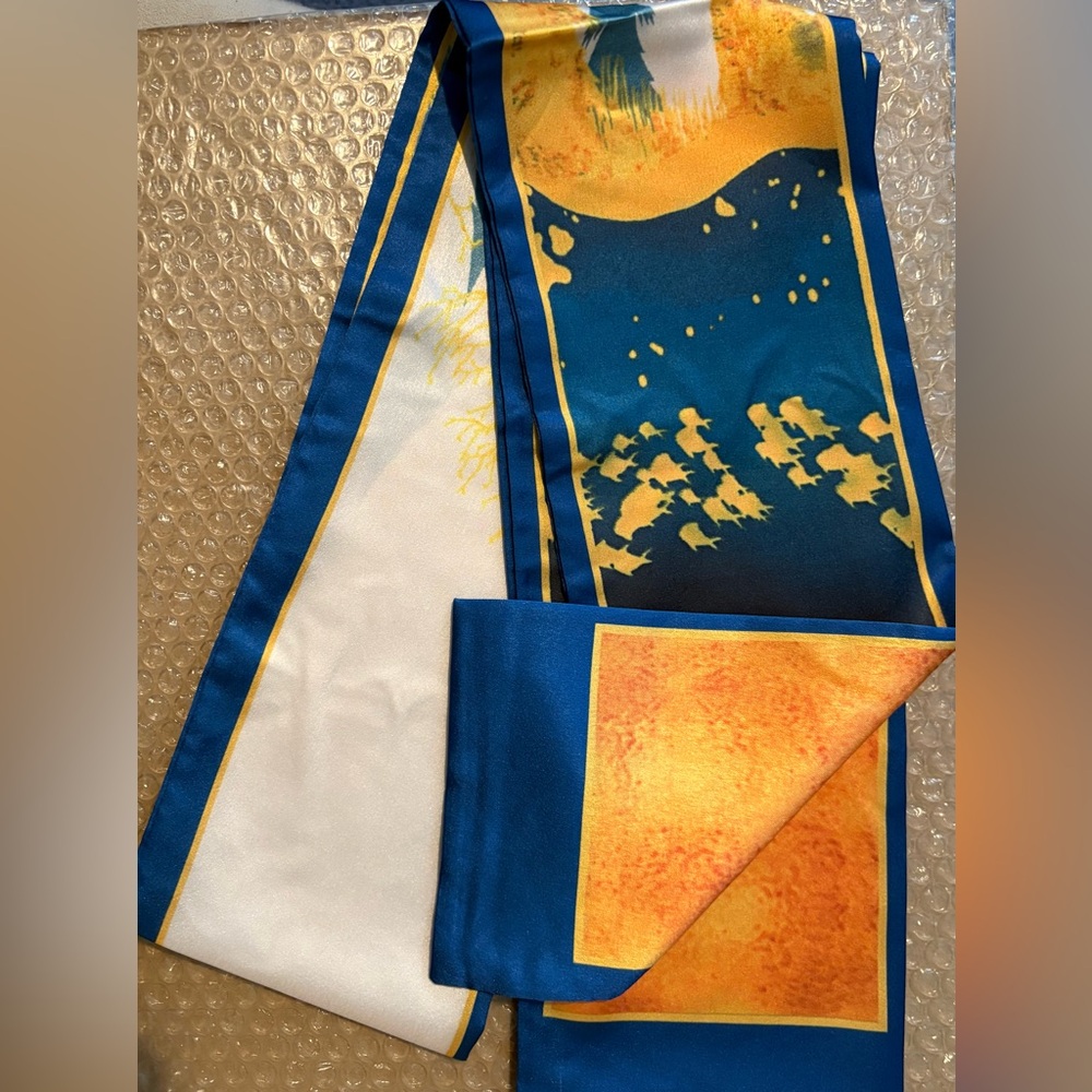 Vibrant Blue and Yellow Floral Scarf